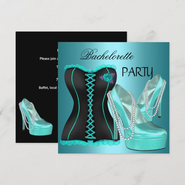 Invitation Bachelorette Party Turquoise Bleu Hi talon Chaussu (Devant / Derrière)
