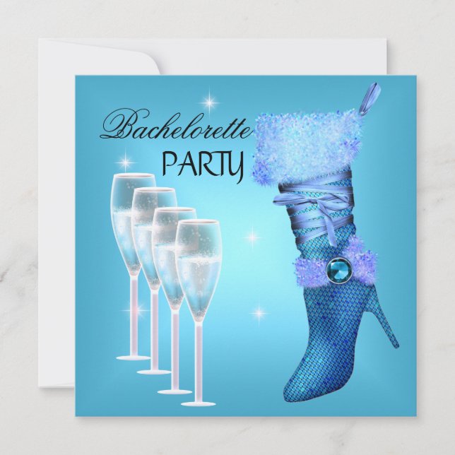 Invitation Bachelorette Party Turquoise Blue Boot Champagne (Devant)