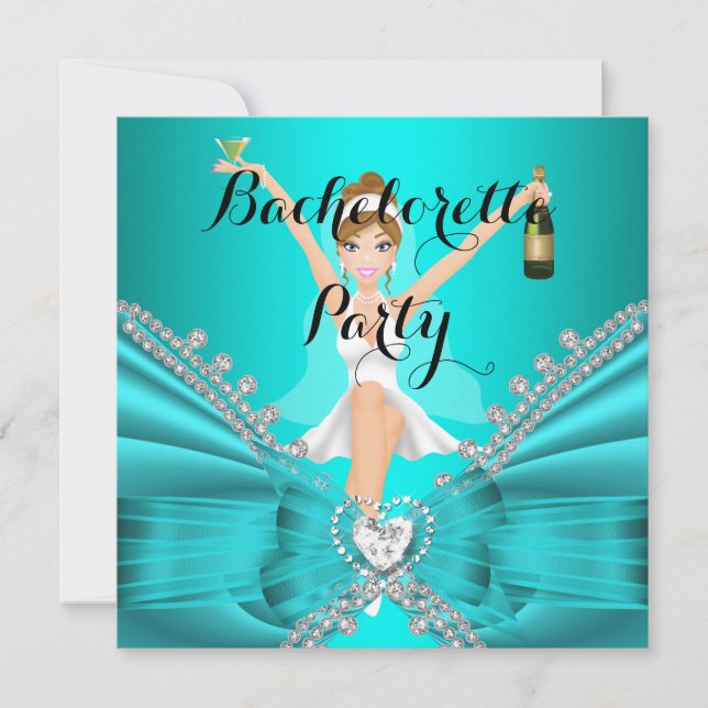 Invitation Bachelorette Party Turquoise Blue Diamant Dentelle (Devant)