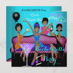 Invitation Bachelorette Party Turquoise rose Fun Girls Cockta