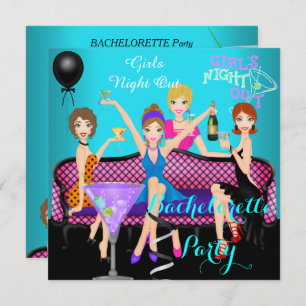 Invitation Bachelorette Party Turquoise rose Fun Girls Cockta