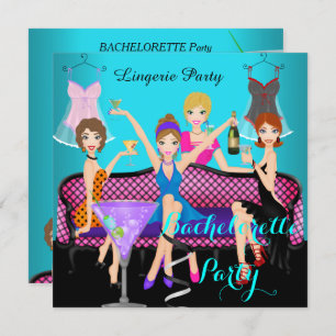 Invitation Bachelorette Party Turquoise rose Lingerie Cocktai