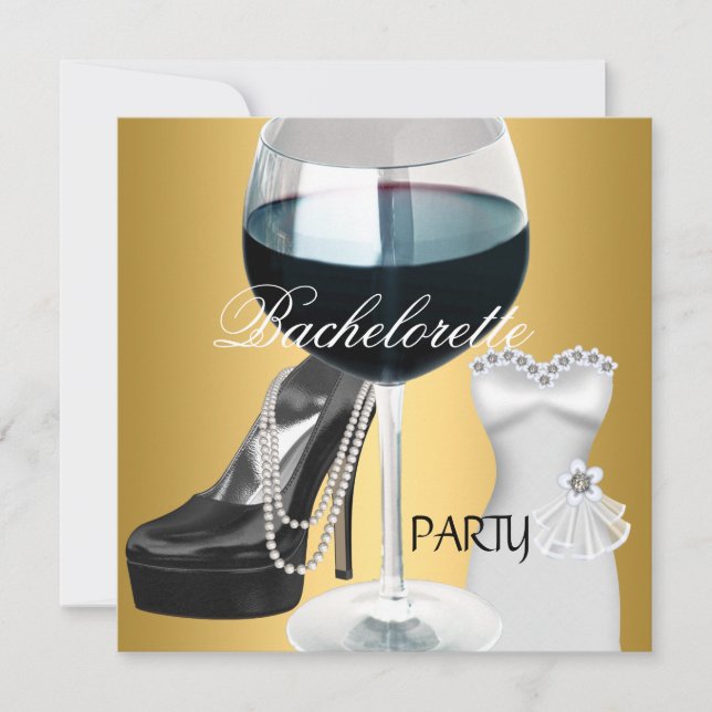 Invitation Bachelorette Party Vin or noir blanc robe (Devant)