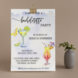 Invitation Bachelorette Party Watercolor Cocktail