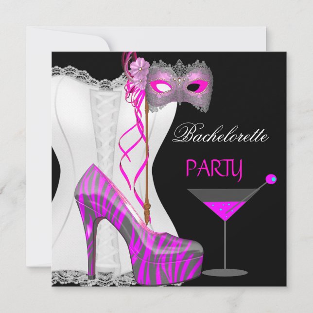 Invitation Bachelorette Party White Corset rose Zebra Chaussu (Devant)