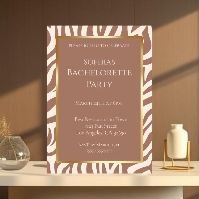 Invitation Bachelorette Party-Zebra Print-Mousse (Bachelorette Party-Zebra Print-Mousse Invitation)