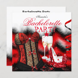 Invitation Bachelorette Plumes Rouge Corse Champagne Talons