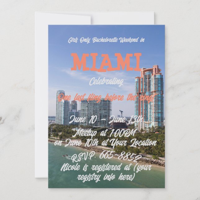 Invitation Bachelorette pour le week-end d'été à Miami (Devant)