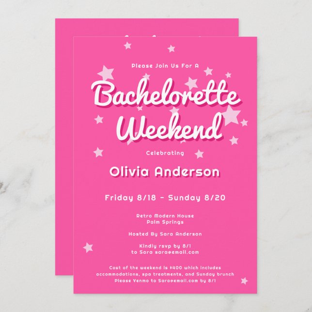 Invitation Bachelorette Retro Pretty Rose Malibu Stars (Devant / Derrière)