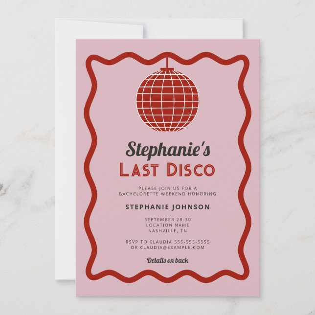 Invitation Bachelorette rétro Wave Pink et Red Dernier Disco (Devant)