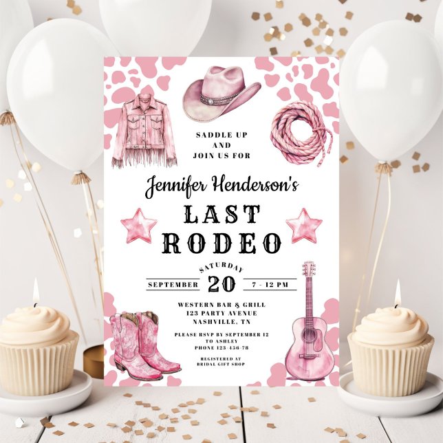 Invitation Bachelorette Rodéo Dernier rose (Pink Last Rodeo Bachelorette Invitation)