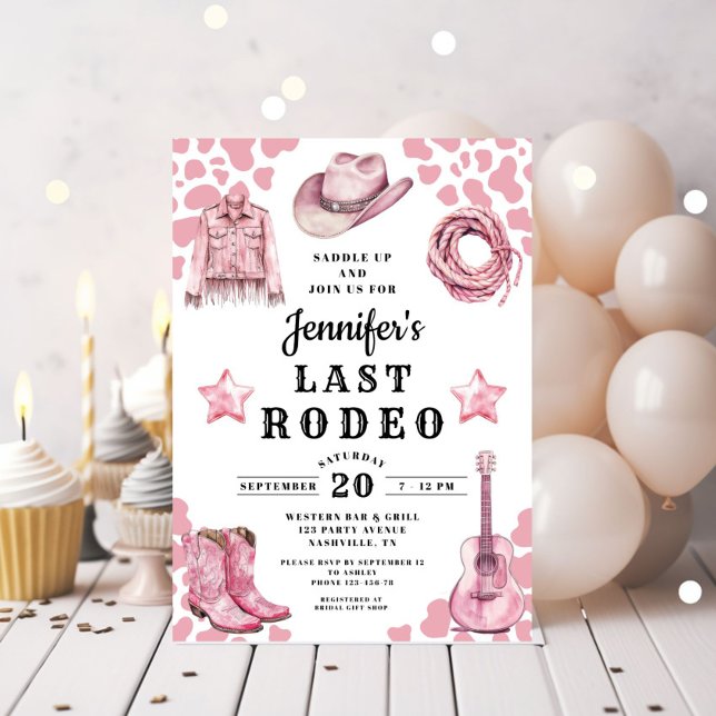 Invitation Bachelorette Rodéo Dernier rose (Pink Last Rodeo Bachelorette Invitation)