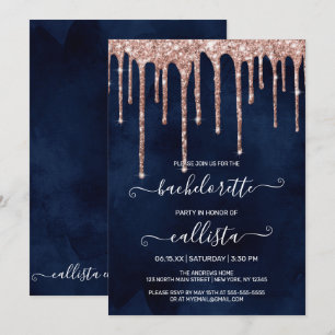 Invitation Bachelorette Rose bleu marine Parties scintillant