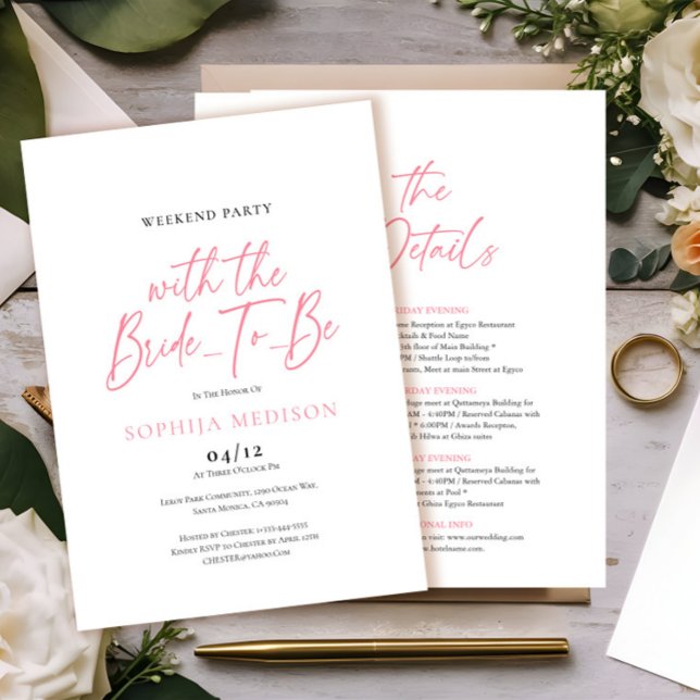 Invitation Bachelorette rose et blanc Week-end (Créateur téléchargé)