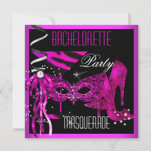 Invitation Bachelorette rose Masquerade noir talon haute chau