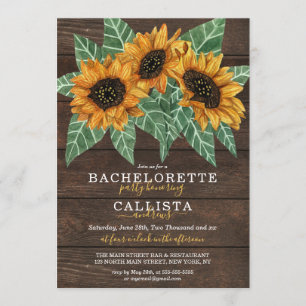 Invitation Bachelorette rustique en bois de tournesol