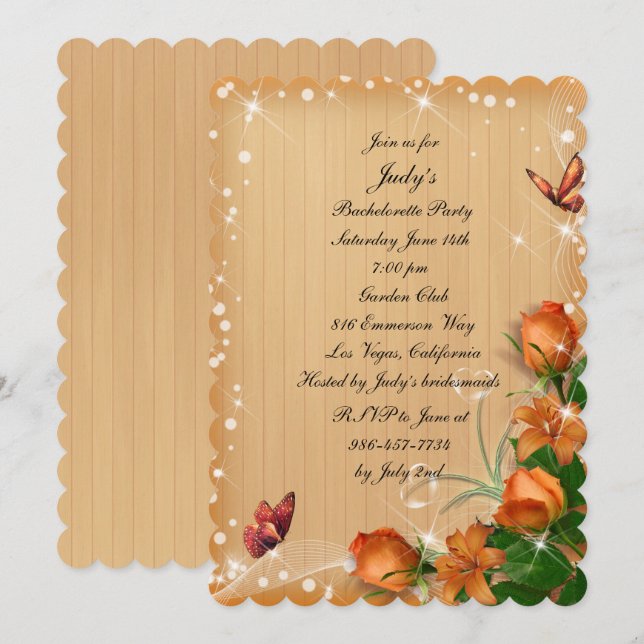 Invitation Bachelorette Rustique Floral Bois (Devant / Derrière)