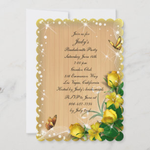 Invitation Bachelorette Rustique Jaune Floral Butterfly