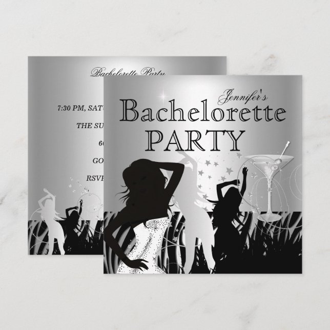 Invitation Bachelorette Soie Noire Danse Zèbre (Devant / Derrière)