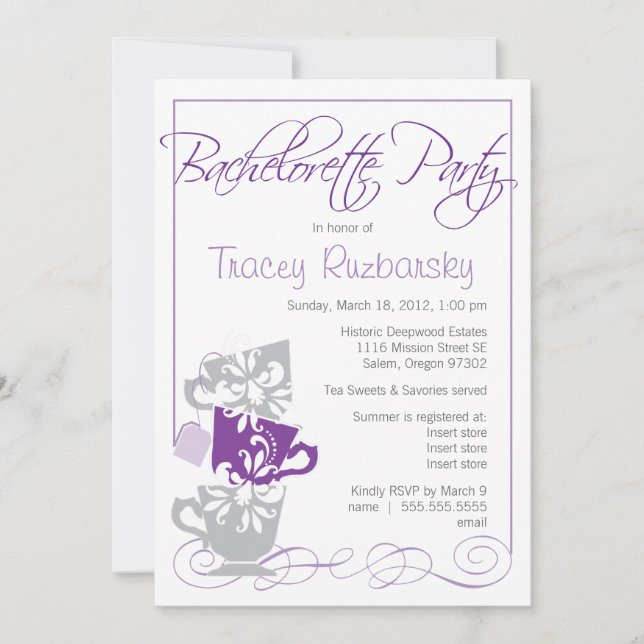 Invitation Bachelorette - Thé| Purple et gris (Devant)