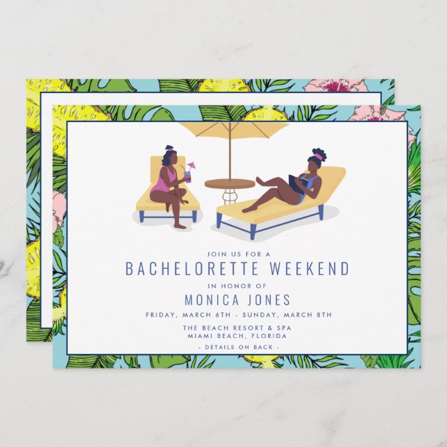 Invitation Bachelorette Tropical Beach Week-end Voyage (Devant / Derrière)