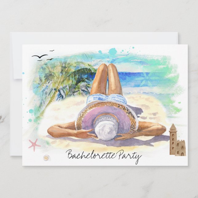 Invitation *~* Bachelorette Tropical Exotique  QR Fête de Pla (Devant)