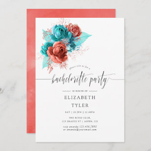 Invitation Bachelorette Turquoise et Coral Watercolor