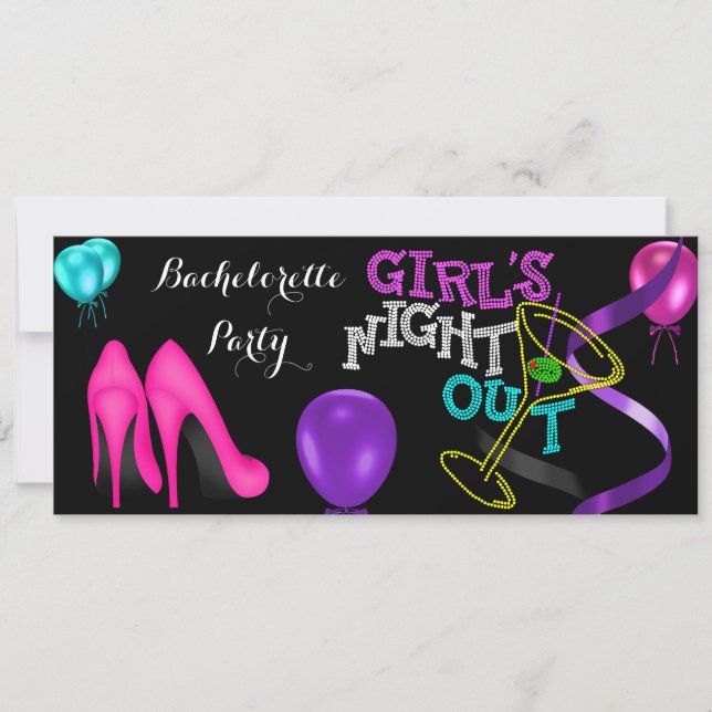 Invitation Bachelorette Turquoise rose talons Noir violet Par (Devant)