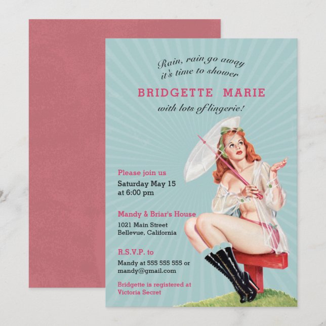 Invitation Bachelorette vintage Retro (Devant / Derrière)