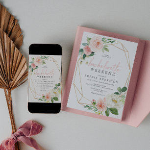 Invitation Bachelorette Week-end Itinéraire Airy Blush Floral