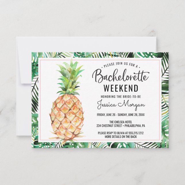 Invitation Bachelorette Week-end Itinéraire Ananas Tropical (Devant)