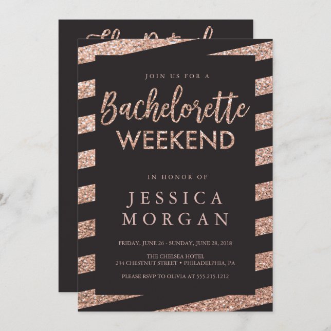 Invitation Bachelorette Week-end Itinéraire Parties scintilla (Devant / Derrière)