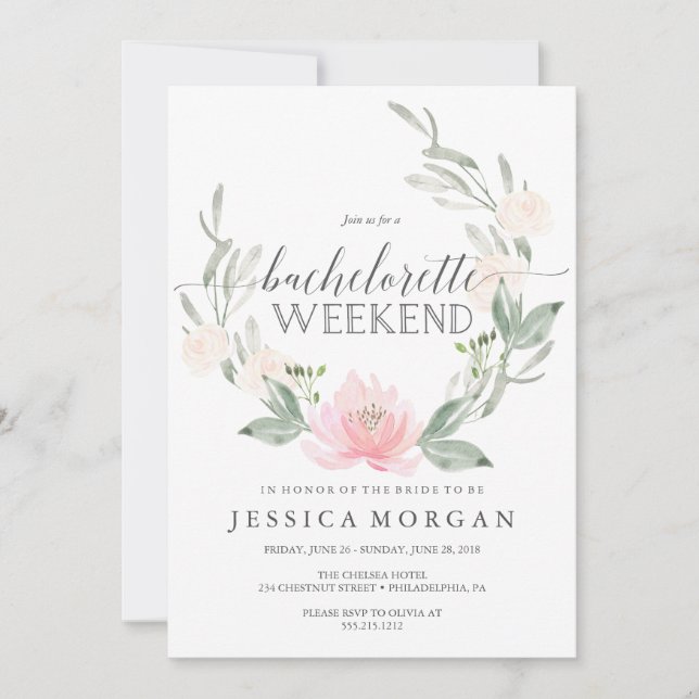 Invitation Bachelorette Week-end Itinéraire Pastel Blush (Devant)