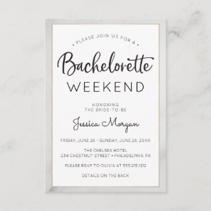 Invitation Bachelorette Weekend Itinéraire Marble Gold Frame