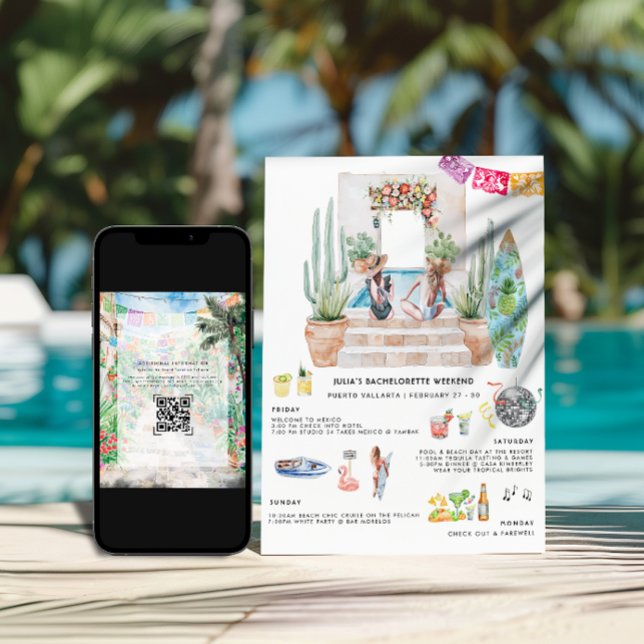 Invitation Bachelorette Weekend Itinerary | Tropical Mexico (Créateur téléchargé)