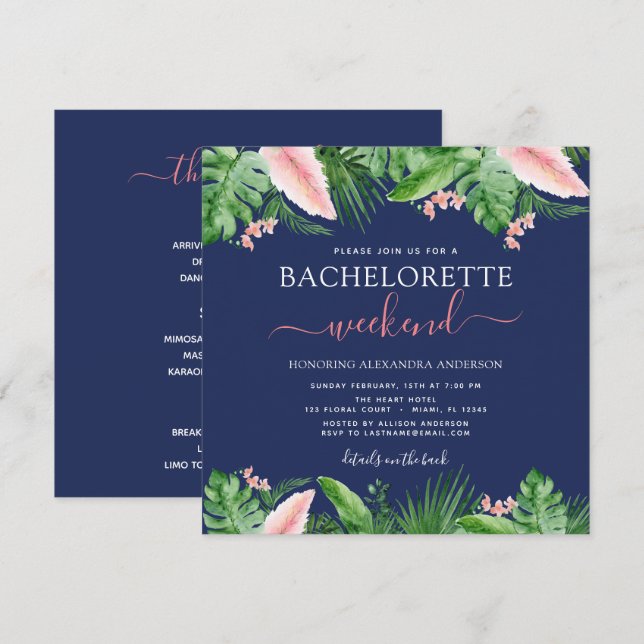 Invitation Bachelorette Weekend Party Palms tropicaux (Devant / Derrière)