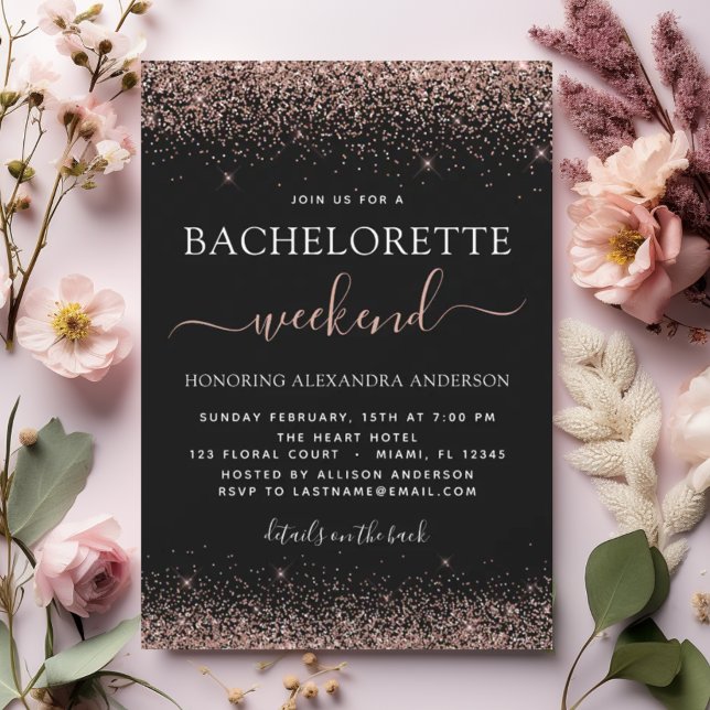 Invitation Bachelorette Weekend Rose Gold Parties scintillant (Créateur téléchargé)