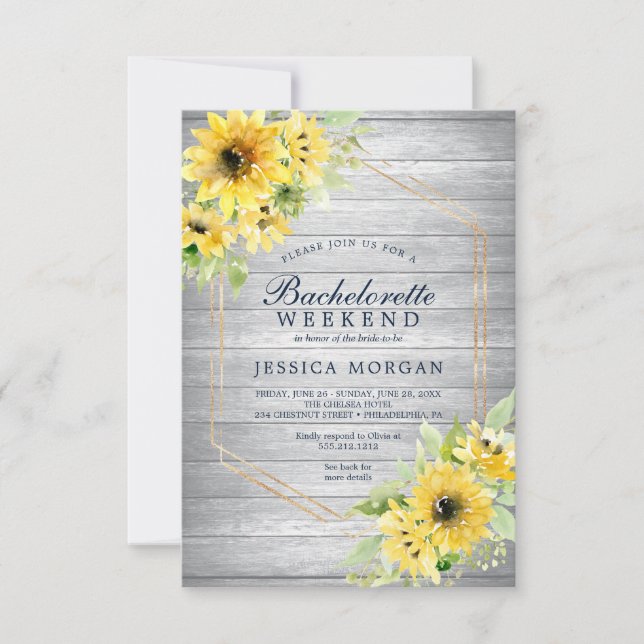 Invitation Bachelorette Weekend Rustique Tournesol Vert Inv (Devant)