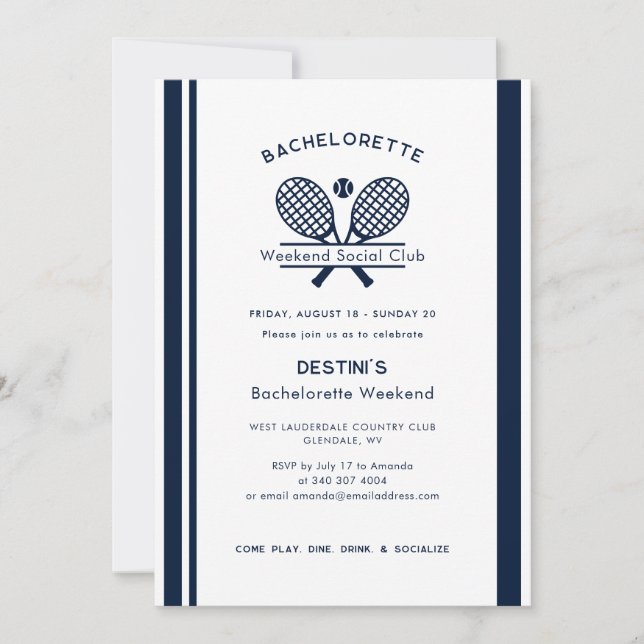 Invitation Bachelorette Weekend Tennis Club Itinéraire QR Cod (Devant)