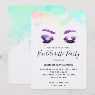 Invitation Bachelorte d'aquarelle aux yeux violets glamour