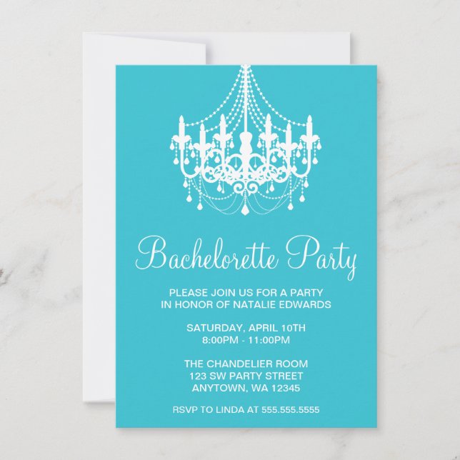Invitation Bachelorterie turquoise et blanche (Devant)