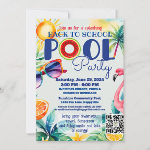 Invitation back to school Pool party class friends birthday