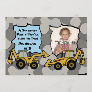 Invitation Backhoe Quary Photo Anniversaire