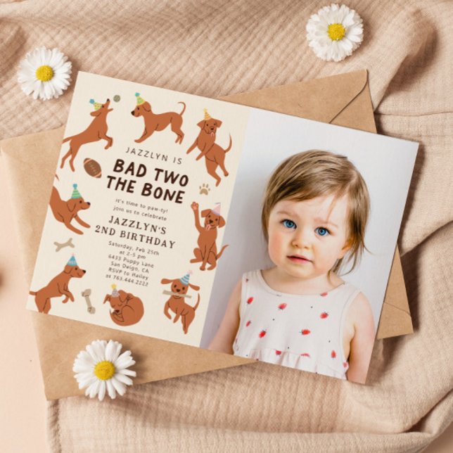Invitation Bad Two The Bone Dogs 2nd Birthday Party Photo (Créateur téléchargé)