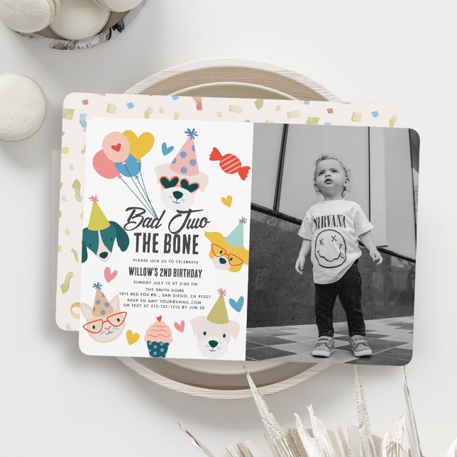Invitation Bad Two the Bone Dogs & Cat 2e anniversaire Photo (Créateur téléchargé)