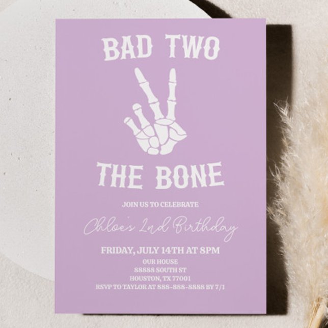 Invitation Bad Two The Bone Skeleton 2e fête d'anniversaire (Créateur téléchargé)