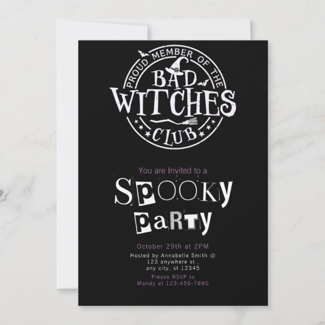 Invitation Bad Witch Club Minimaliste Halloween Party (Devant)