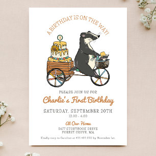 Invitation Baders sur vélo avec gâteau fête d'anniversaire