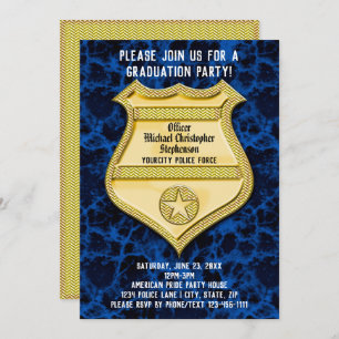 Invitation Badge Blue Marble Police Graduation Party