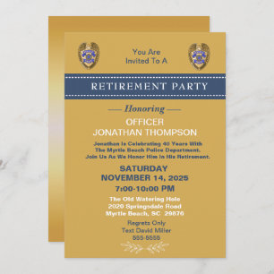 Invitation Badge de police Blue Line Gold Retirement